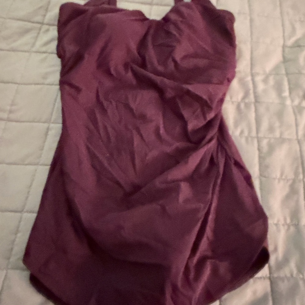 Lands End Slimming Slinder Tunic One Piece Eggplant New Women’s Size 14